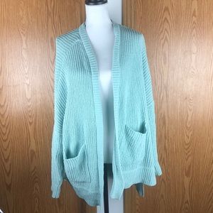 Long Sleeve Open Mint Green Chenille Oversized Cardigan Green